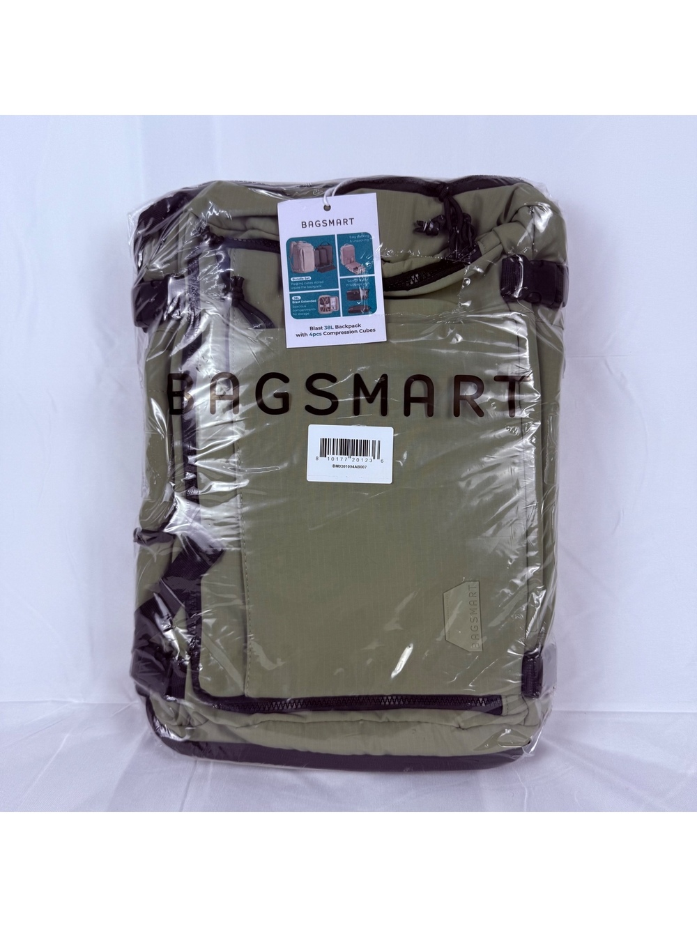 BAGSMART Blast 38L Travel Backpack with 4pcs Compression Cubes Green New